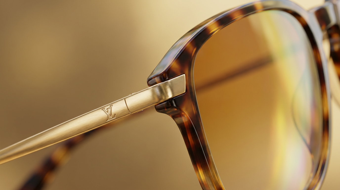 Close-up of S2L lens, hinge and acetate frame